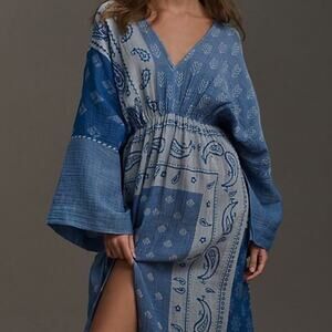 Anthropologie Paisley Flowy Blue Cotton Dolman Gauze Midi Dress